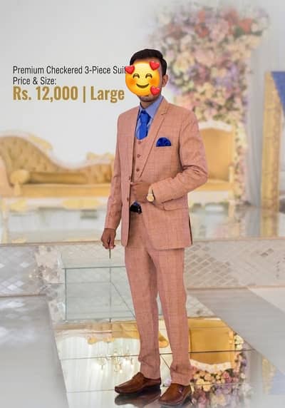 Men's 3 Piece Checkered Suit | Large Size | Formal Wedding Suit | Pant