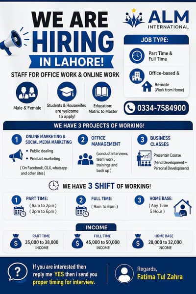 hiring male and female staff for online work.