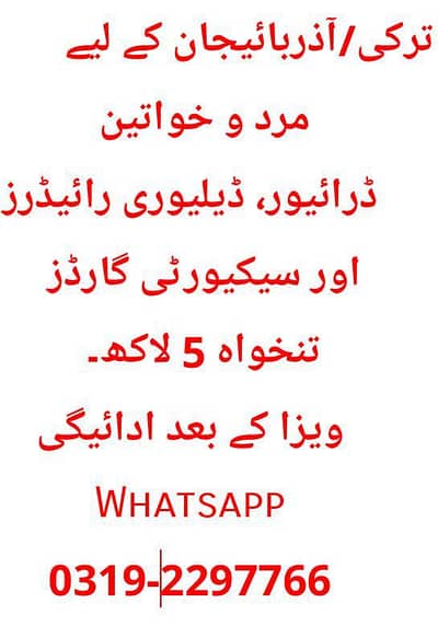 ترکی/آذربائیجان کے لیے ڈرائیور گارڈز  باورچی بیوٹیشن ویٹریس نرس