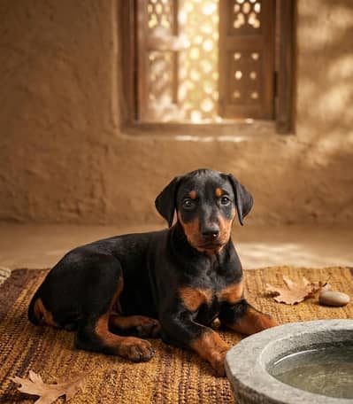 Healthy and Active Black & Tan Doberman Puppy