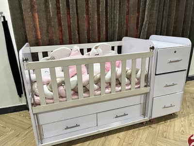 Baby Cot with Attached Drawers & Changing Table Setup