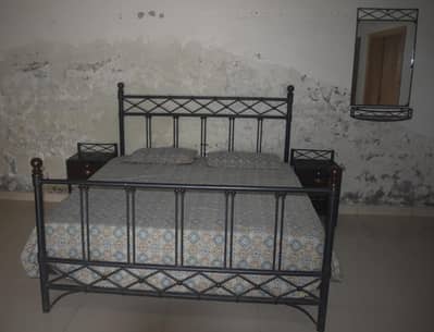 Double Bed (Iron) with Side Tables & Wall Mirror for Sale