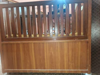 wooden baby cot with 2 multipurpose boxes, 4 new tyres installed,