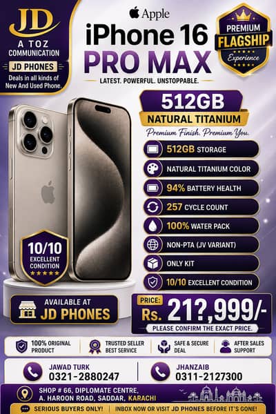 Apple iPhone 16 Pro Max 512GB Non-PTA JV | Natural Titanium | 94%