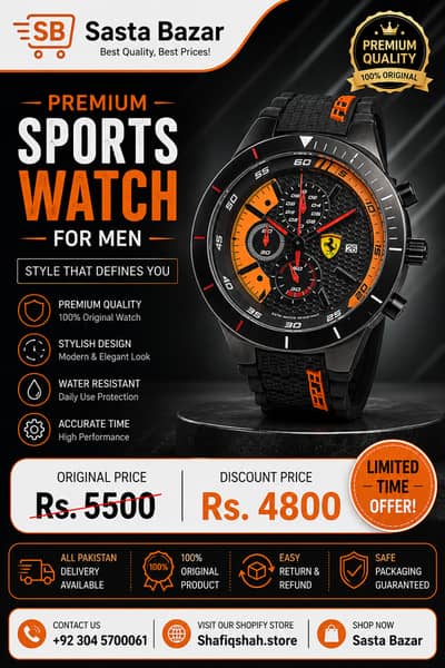 Ferrari Style Men's Watch | Luxury Sports Watch | Chronograph Design