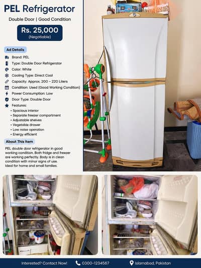 PEL Double Door Refrigerator – Excellent Cooling – Good Condition