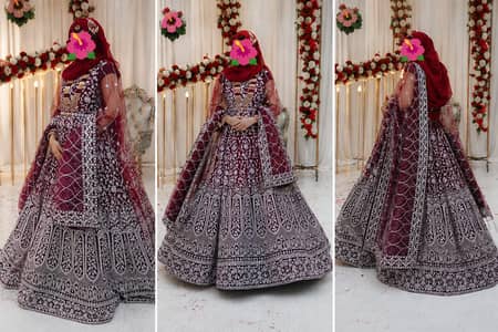 Luxury Maroon Embroidery & Nagh work Maxi with Duptta|1 hour wear only