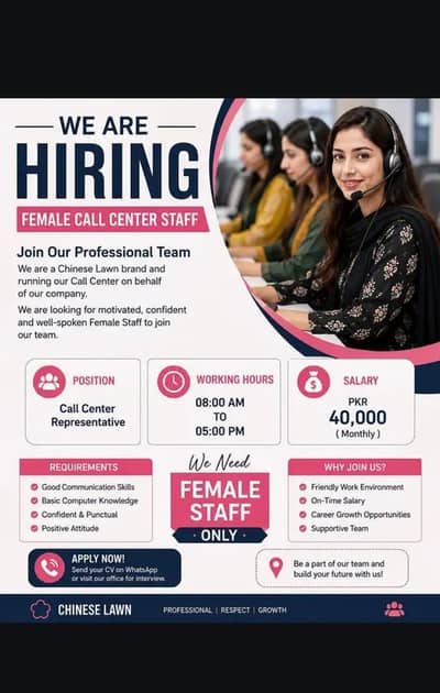 FEMALE STAF REQUIRED  for CAL CENTR