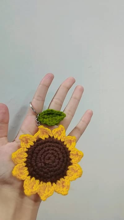Crochet sunflower keychain