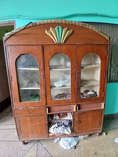 Wooden Crockery Cabinet / Showcase - 3 Glass Doors
