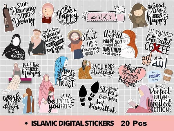 Islamic Motivation Stickers 20pcs Islamic Goodnotes Stickers Islamic Digital Planner Stickers Hijab Digital Stickers Laptop Mobile scrapbook