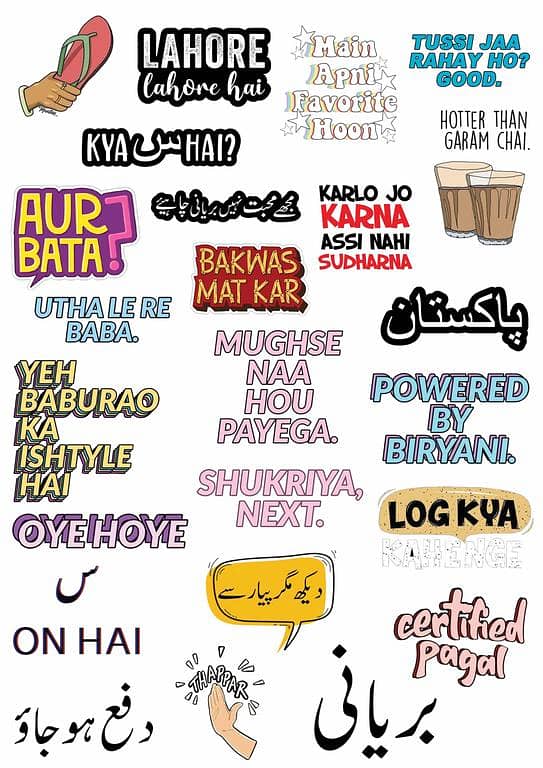 Urdu Typo Sticker Sheet Urdu Cool and Trendy Quotes Best For Teens for Laptop Phone Mobile Suitcase Skateboarding Fridge