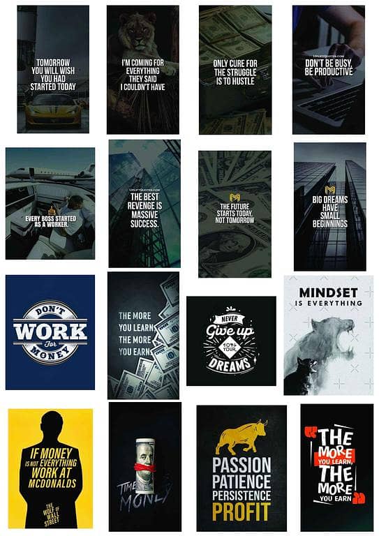 16 motivational hustle & money quote stickers