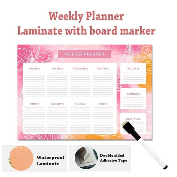 Weekly Planner A4 Laminate with Board Marker Wall Planner
