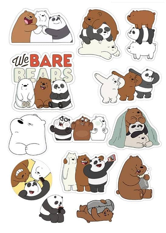 Sticker Pack: BARE BEARS – Assorted Laptop, Phone, Water Bottle, Guitar, Fridge Stickers