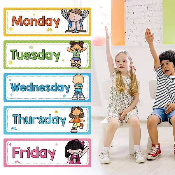 Days of the Week Room Decor – 8 Pieces Educational Paper Materials for Classroom and Home Learning