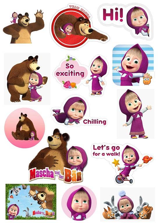 Masha and the Bear Stickers Pack for Laptop, Phone, Water Bottle, Guitar, and Fridge