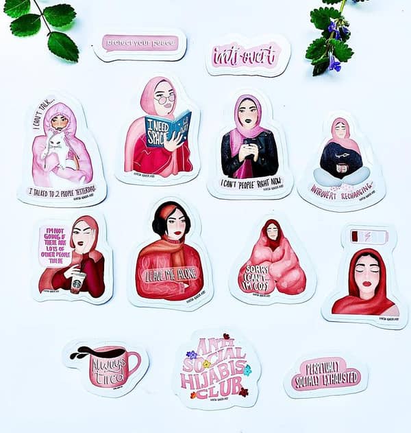 Hijabi Laptop Sticker Pack (13) Featuring Starbucks, Coffee, Introvert and Antisocial Designs