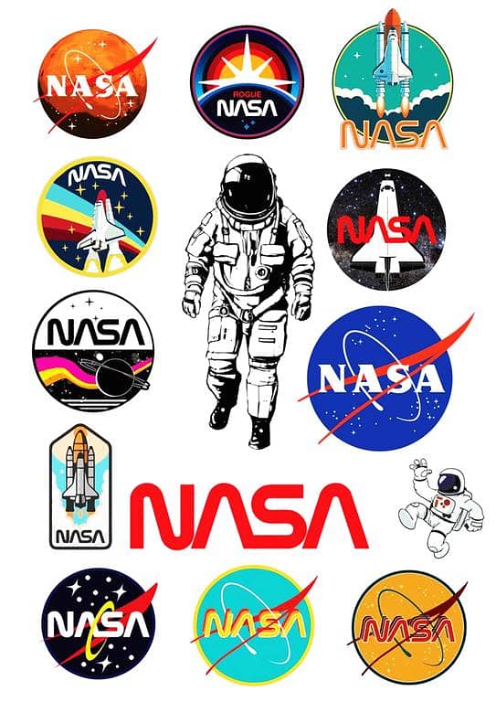 NASA Space Astronaut Rocket Waterproof Vinyl Sticker 12 for Laptop, Desk, Skateboard, Luggage, Guitar, Furniture, Toy, Scrapbook