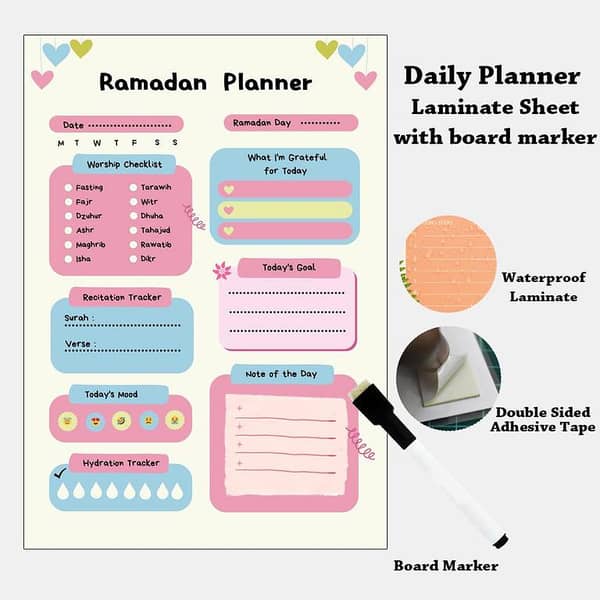Daily Planner Ramadan A4 Laminated Planner with Marker