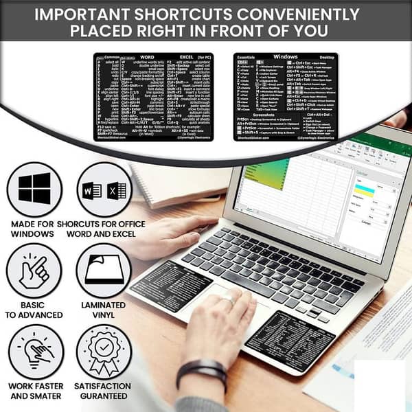 Word and Excel Keyboard Shortcut Stickers for PC, 2-Pack