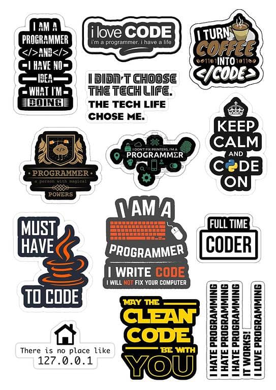 Stickers Pack: Programming Logo Text Stickers for Laptop, Mobile, Water Bottle, Guitar, Fridge
