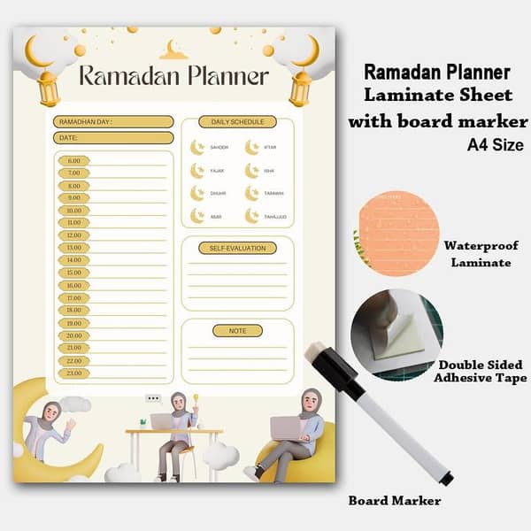 Ramadan Planner A4 Size Laminate with Board Marker