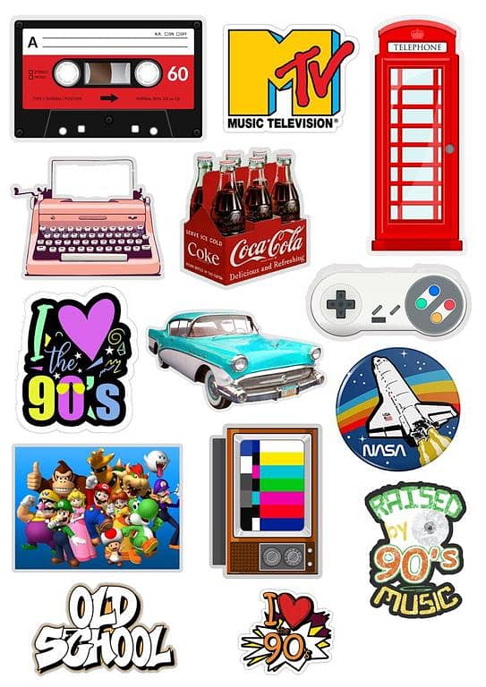 Stickers Pack: Old 90's Vintage Mix for Laptop, Car, Bike, and Phone