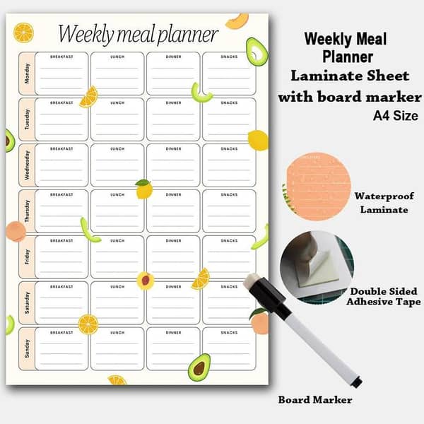 Weekly Meal Planner, A4, Laminate with Board Marker