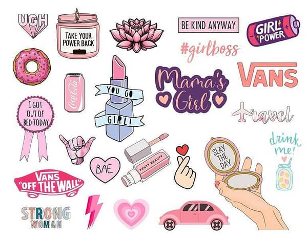 24pcs Pink Style Girl Stickers Guitar Skateboard Laptop Graffiti Sticker