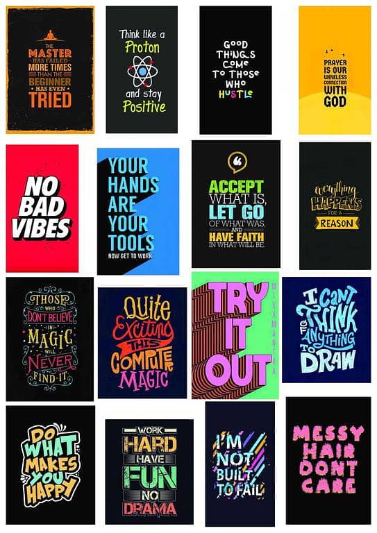 Typography Card Sticker 16pcs Aesthetic Cool Vibe Motivation Quotes Waterproof for Laptop Phone Mobile Suitcase Skateboarding Fridge