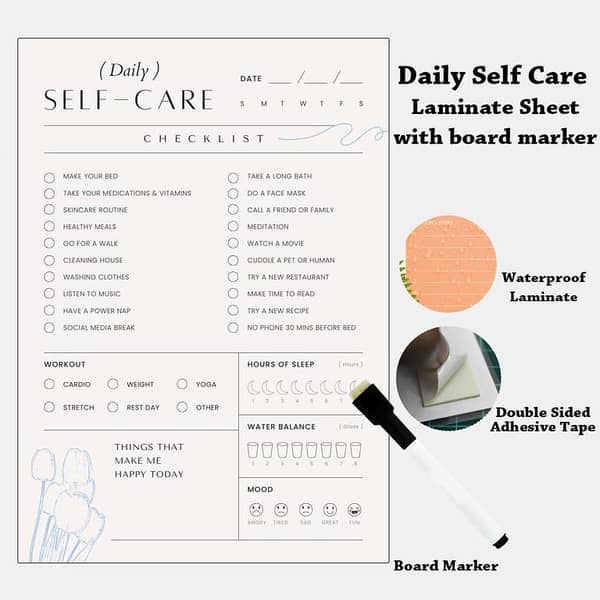 Daily Self-Care Planner | A4 Laminate with Board Marker for Organizing Your Schedule