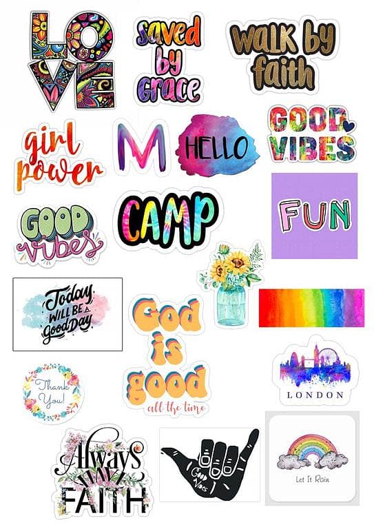 Stickers Colourful Text Watercolor Design for Laptop, Mobile, Water Bottle, Guitar, Fridge