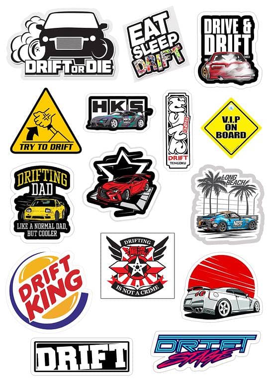Stickers Pack: Drifting Theme for Cars, Laptops, and Mobile Covers