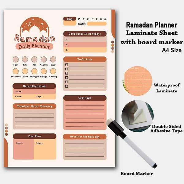 Ramadan Planner A4 Size with Laminate Cover and Board Marker