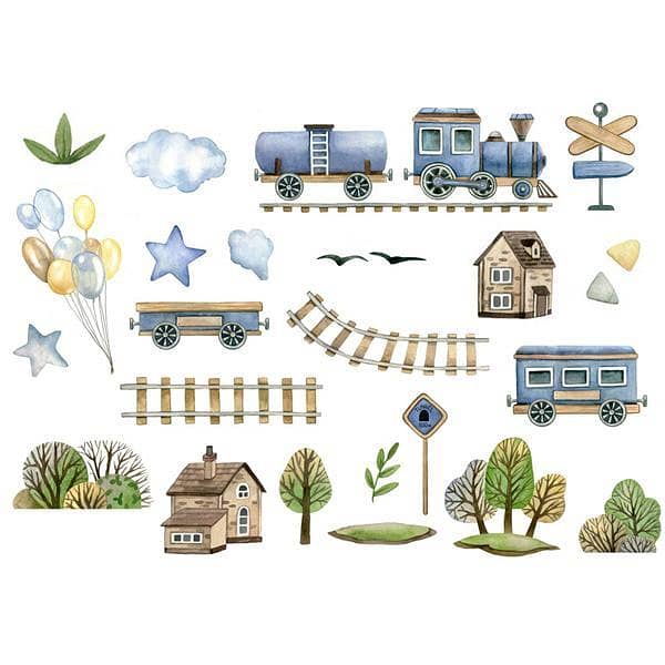 Watercolor blue train kids Stickers for Laptop Car Bike Phone Stickers