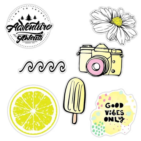 7 Pack -Cute Beach Aloha Vibes Sticker Packs, Great Accessories for Waterproof Water Bottle Stickers, Laptop, Hydro Flask Stickers, Phones, Ocean Flower Sea Designs