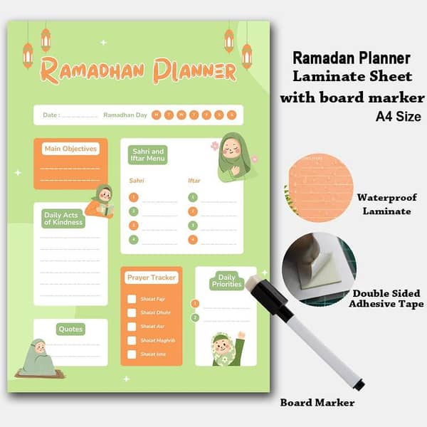 Ramadan Planner A4 Size with Laminate Cover and Board Marker