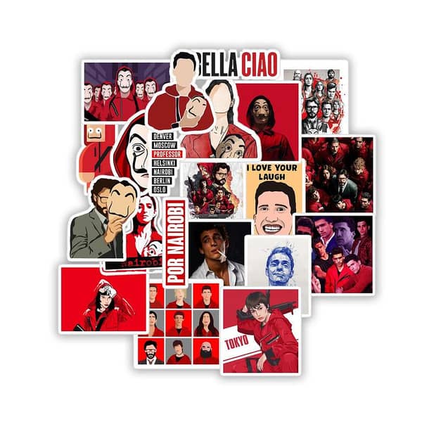 Money Heist Hero Stickers for Kids/Teens fans, Pack of 5/10/15/20 Waterproof DIY stickers for Laptop, Decor, Water Bottle, Car Cup, Computer, Guitar, Skateboard, Luggage and Bike Bumper etc