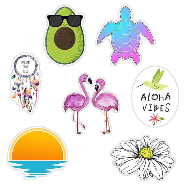 Cute Aloha Beach Stickers 7pcs – Aesthetic Stickers for Hydro Flask, Laptop, Notebook & Scrapbooking Product Description: