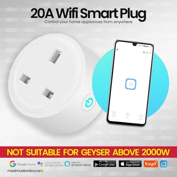 20A Smart Wifi Plug & Power Moniter Smart Socket UK AC100-240V Wifi Smart Plug Power Outlet, Alexa Google Home Voice Control, For Tuya Smart Life APP