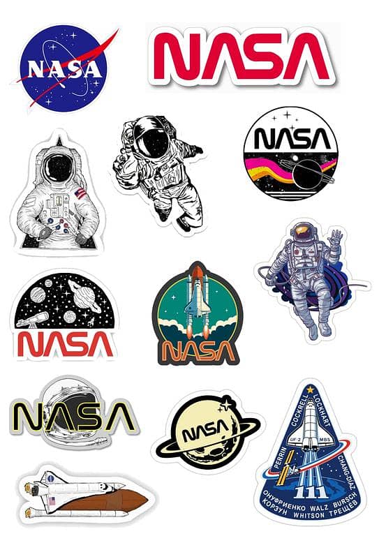 NASA Space Astronaut Rocket Waterproof Vinyl Sticker 12 for Laptop, Desk, Skateboard, Luggage, Guitar, Furniture, Toy, Scrapbook