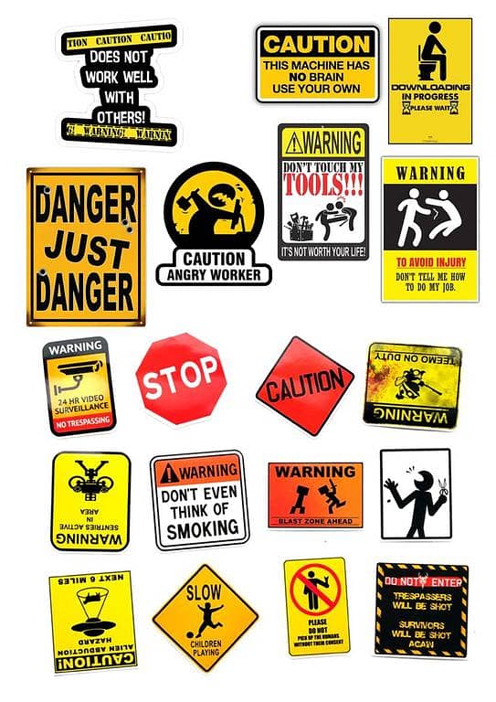 Caution Funny Cool Funky Doodle Stickers for Laptop Car Bike Phone Stickers