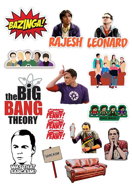 Big Bang Theory Sticker Pack for Laptop, Mobile, Water Bottle, Guitar, and Fridge