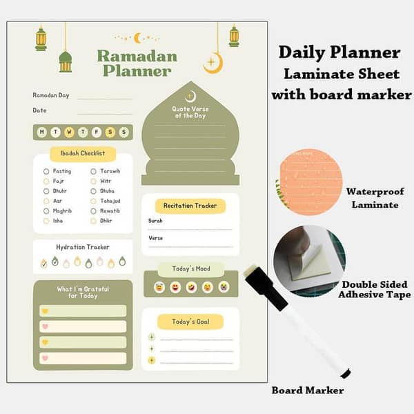 Ramadan Planner A4 — Laminate Cover with Board Marker to Organize Daily Schedule
