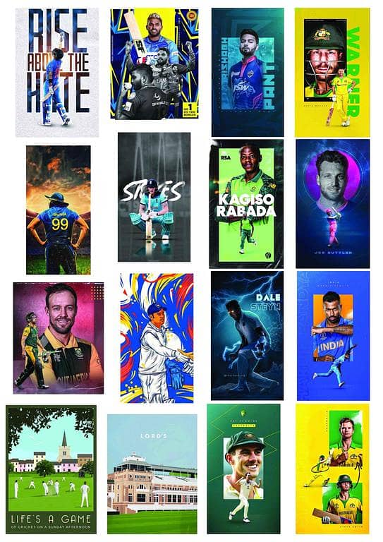 Cricket Card Sticker Sheet Photocards Stickers for Cricket Lover Boys and Girls Superstars