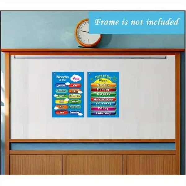 2 Pieces A4 Educational Wall Posters: Months & Days of the Week for Learning and Room Decor