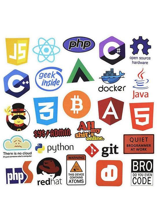 Programming Language Text Stickers Pack for Laptop, Phone, Water Bottle, Guitar, and Fridge