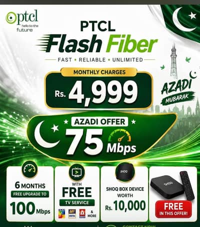 Ptcl Flash Fiber 100 MB Internet connection and TV