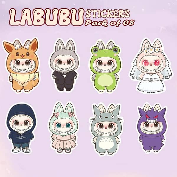 LABUBU Sticker Collection 08pcs Adorable Bunnies & Positive Vibes for Planners, Laptops, Phones & More